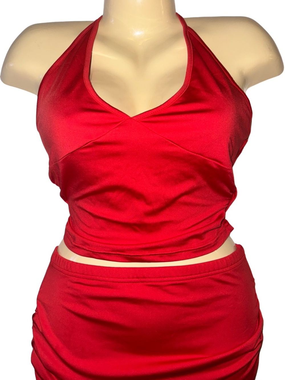 Red Halter Crop Top & Ruffled Mini Skirt Set - Picture 2 of 3